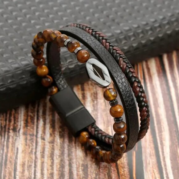 Classic Men's Leather Multilayer Bracelet - Picture 7 of 7